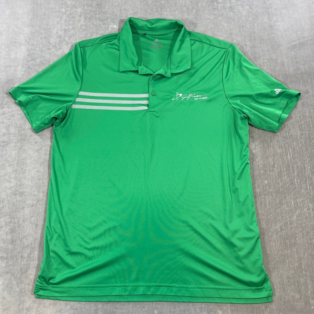 Adidas Mens XL Green‎ 3 Stripe Golf Polo Shirt